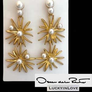 Oscar De La Renta 24K Gold Plated
Starburst Pearl Drop Earrings